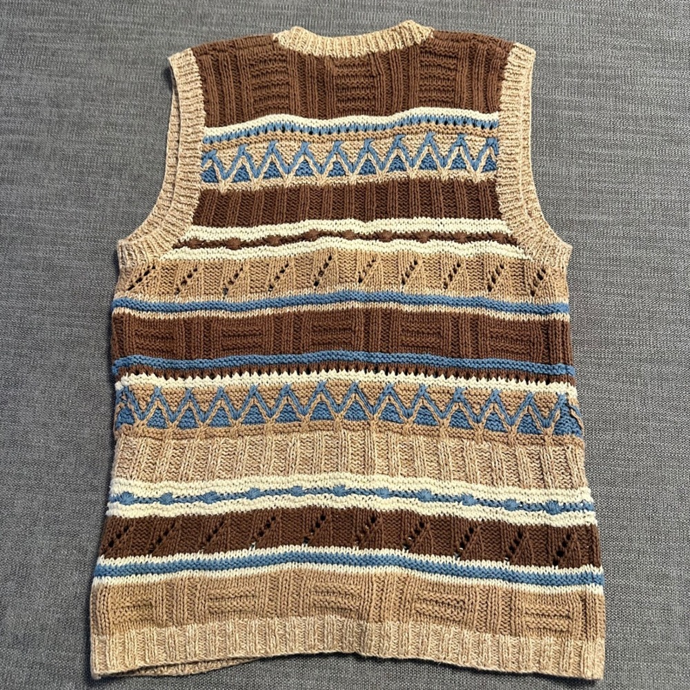 Pendleton Sweater Vest Womens S Brown Fair Isle Ramie Cotton Knit V-Neck - Picture 2 of 8